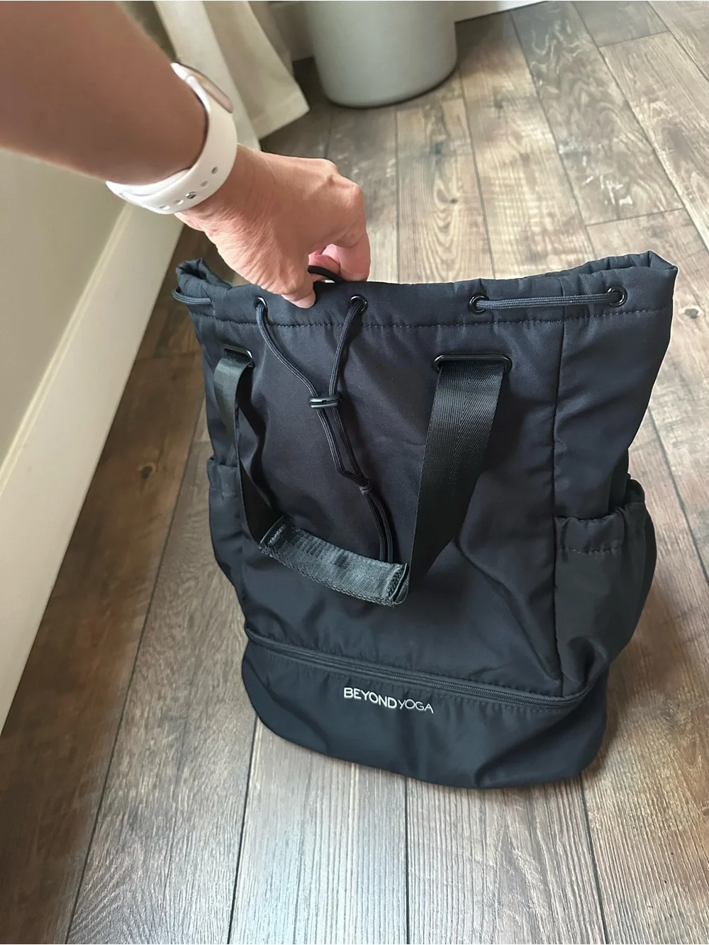Beyond Yoga Black Drawstring Tote Backpack